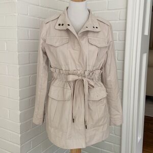 Classic Women's Vera Wang Beige/Cream Jacket Coat With Pockets And Tie Waist